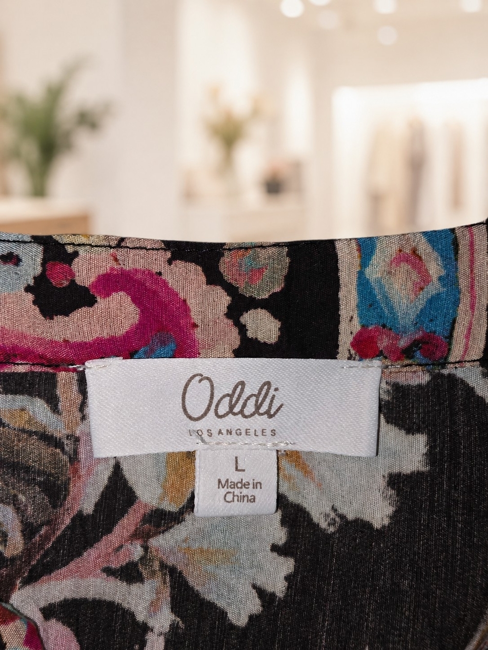 Floral Button-Front Peasant Blouse in Black and Pink - Picture 8 of 9